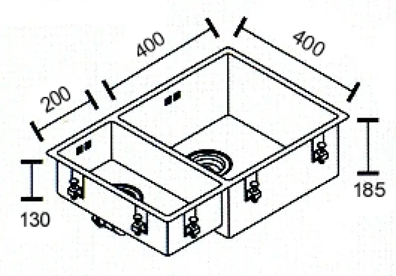 ABK Bingara duża półtora 1,5 zlewozmywak ze stali nierdzewnej 20x40+40x40 cm montaż na równi z blatem, podwieszany i wpuszczany BIN2040FVI