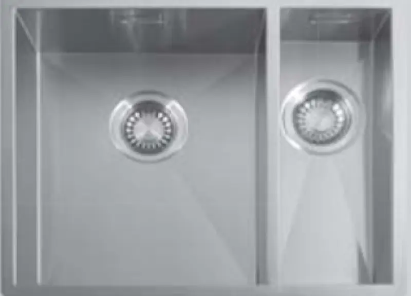 ABK Baronga półtorakomorowy zlewozmywak 1,5 ze stali nierdzewnej 34x40+15x40 cm montaż na równi z blatem, podwieszany oraz wpuszczany BAR3415FVI