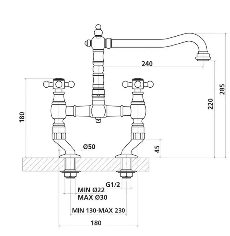 Nostalgiczny kran kuchenny Brąz V1979BRST