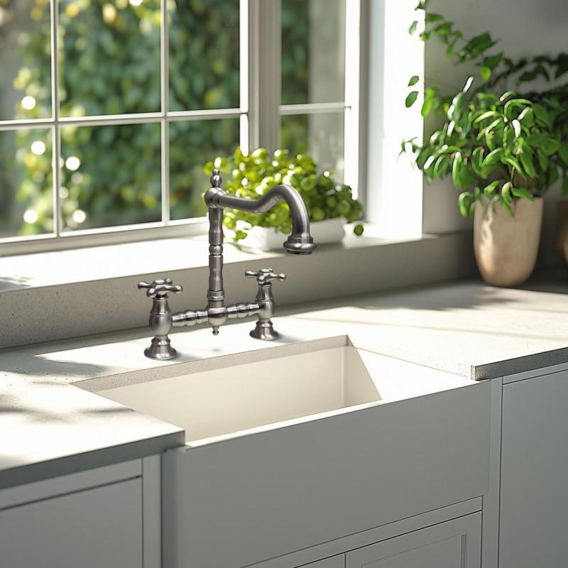 PB Nostalgiczna Kuchnia Mostowa Kran RVS kątowa wylewka z gwiazdkowymi pokrętłami PBN.RVS.H.ST