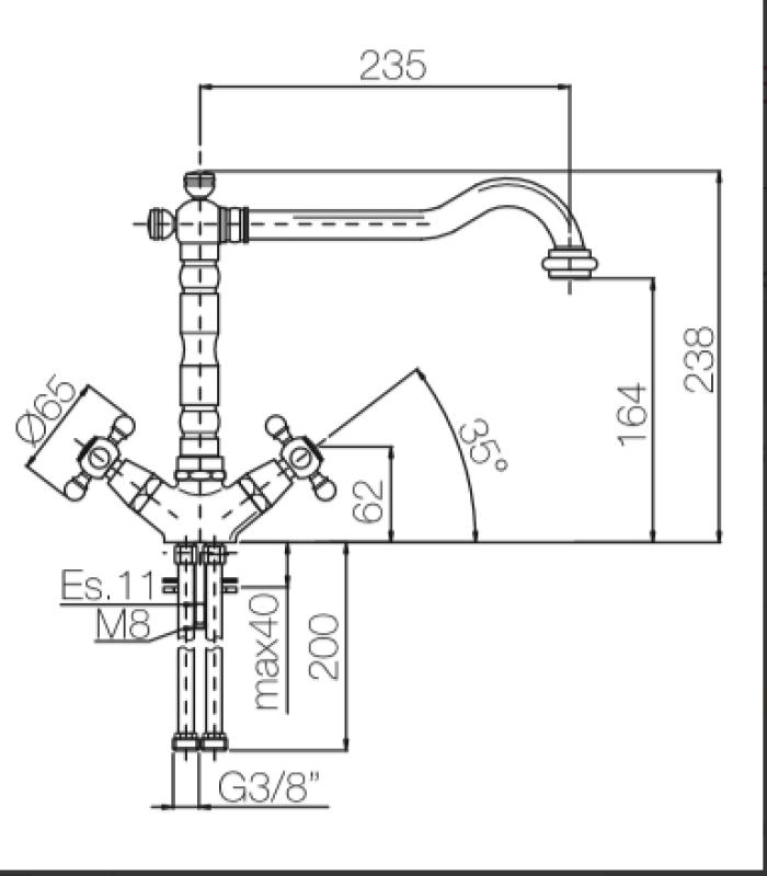 PB Nostalgiczny kran kuchenny V1910 Brązowy
