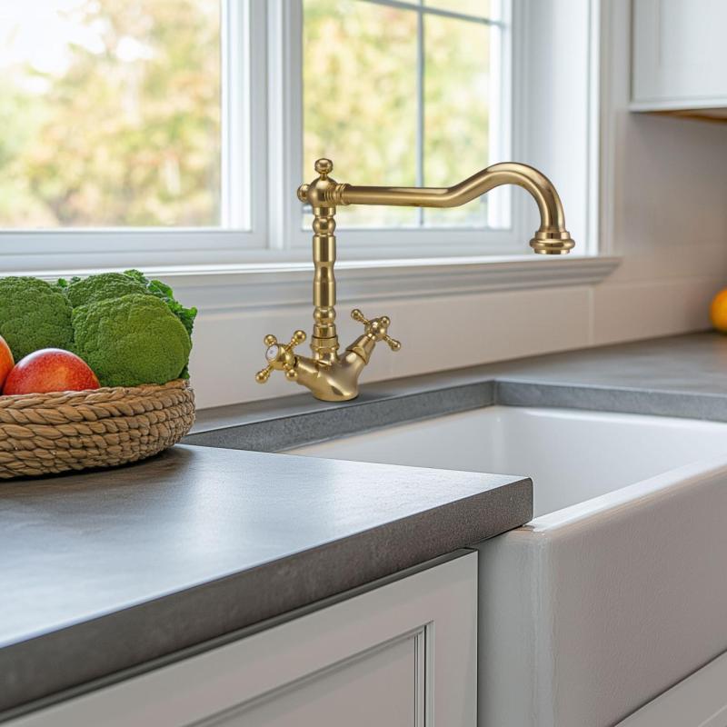 PB Nostalgiczny klasyczny złoty kran kuchenny V1910 z obrotową wylewką 1150424170