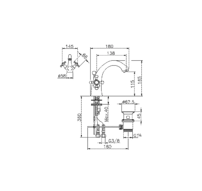 Huber Victorian Bateria Umywalkowa Złota VT0005102G