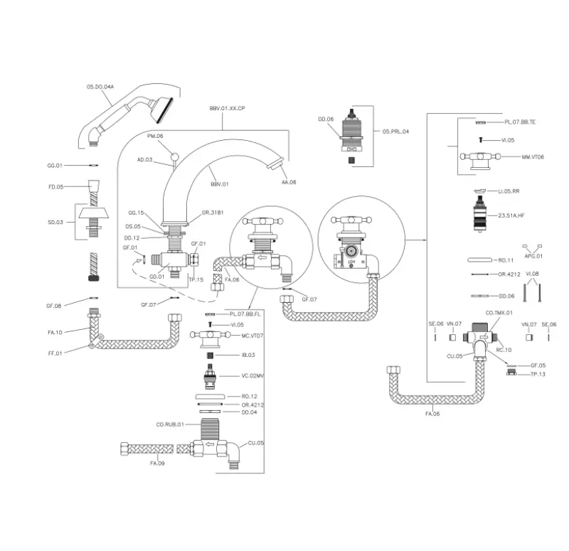 Huber Victorian 4-gaats Thermostaat Badkraan met Douchegarnituur Roestvrij Staal VTT760102A