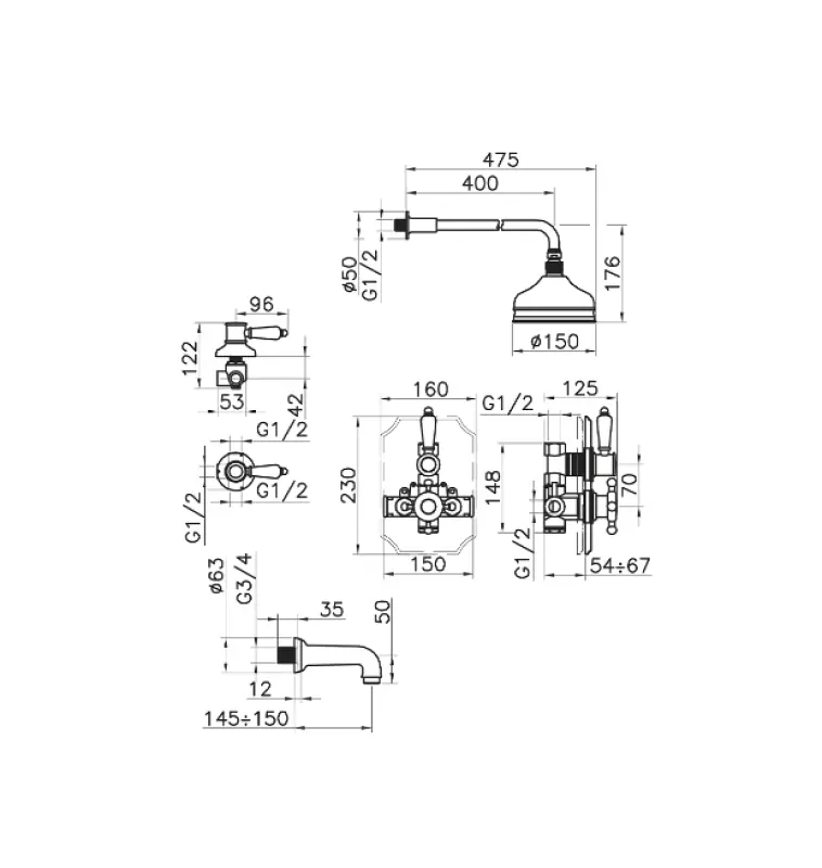 Huber Victorian Termostatyczny Zestaw Prysznicowy do Zabudowy Złoty 916.VT01H.AG