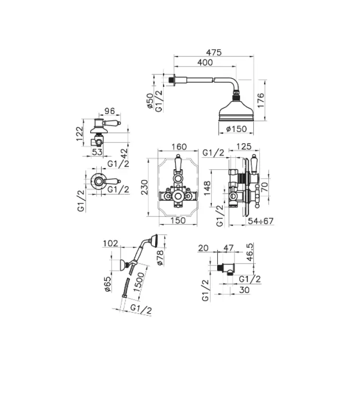 Huber Victorian Zestaw Prysznicowy Termostatyczny do Zabudowy Brązowy 913.VT01H.BA