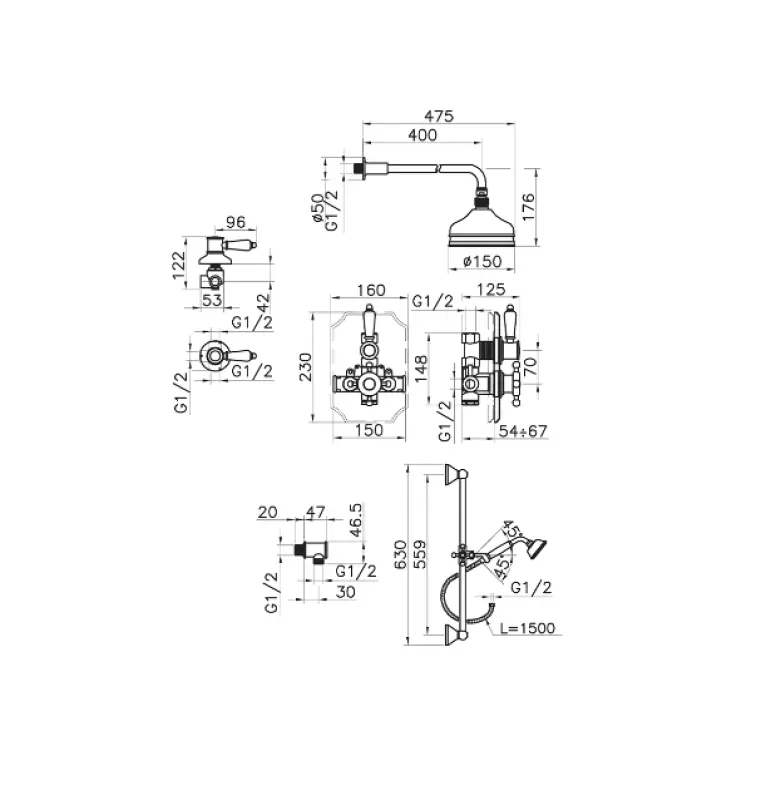Huber Victorian Termostatyczny Zestaw Natryskowy Podtynkowy RVS 912.VT01H.AC