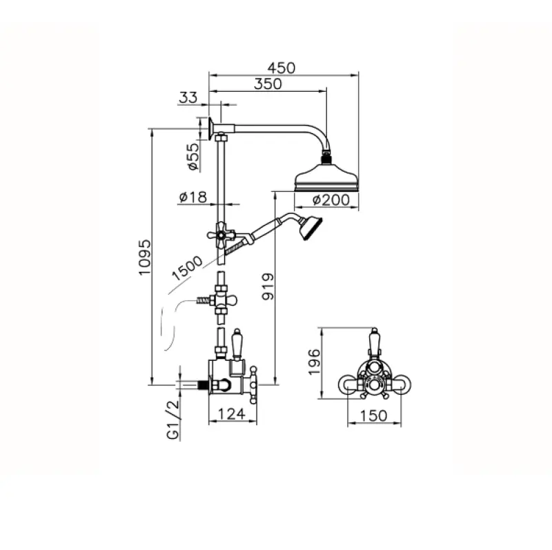 Huber Victorian Thermostatyczny Zestaw Prysznicowy 20cm Złoty 590.VT21H.AG