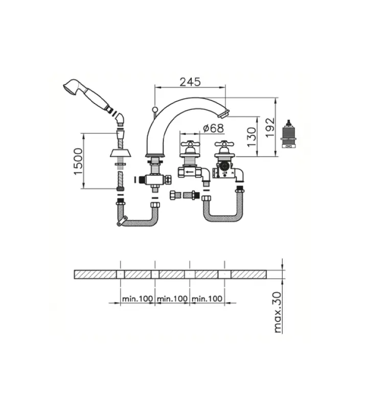 Huber Croisette 4-otworowa bateria wannowa z termostatem Brąz CST7601027