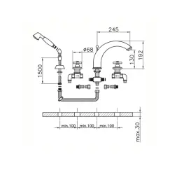 Huber Croisette 4-otworowa bateria wannowa Brąz CS00026027