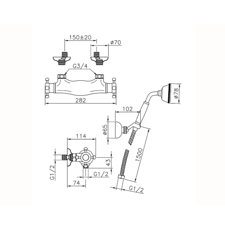 Huber Victorian Termostatyczny Zestaw Prysznicowy z Ręcznym Prysznicem Stal Nierdzewna VTD010102A