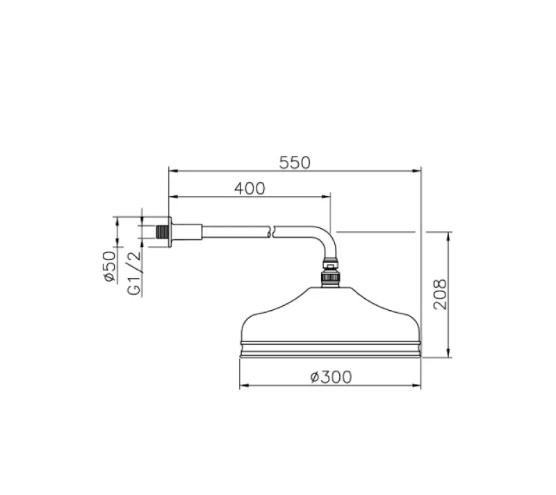 Huber Nostalgiczny duży klasyczny deszczownica 30 cm chromowana z ramieniem ściennym 612.03H.CR