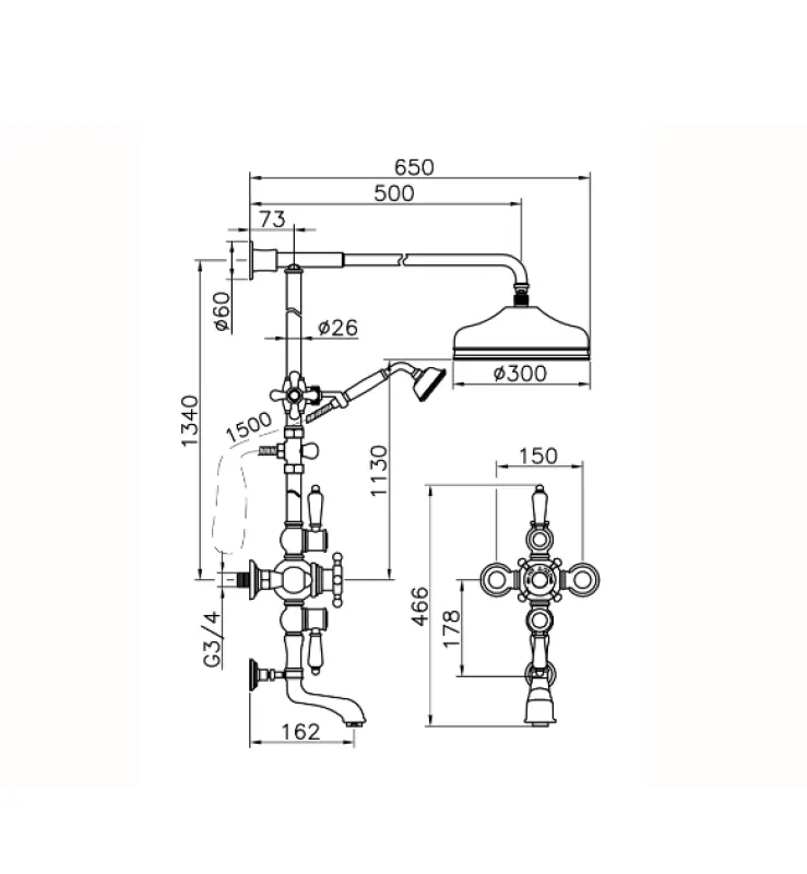 Huber Victorian Termostatyczny Zestaw do Wanny/Prysznica Złoty 592.VN31H.AG