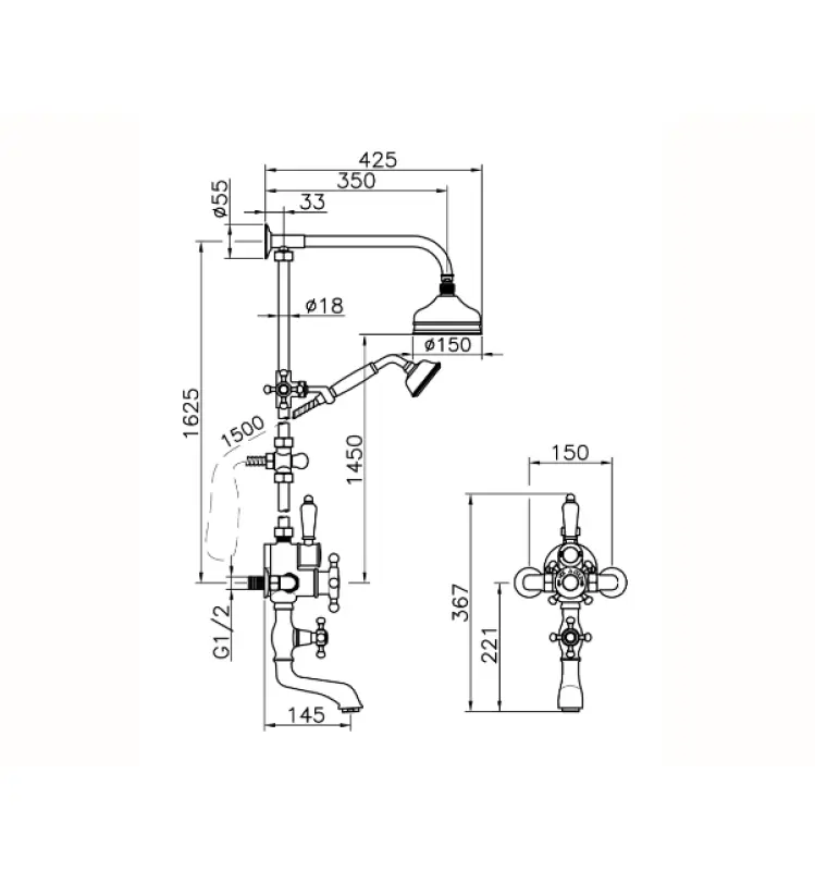 Huber Victorian Termostatyczny Zestaw Wanna/Prysznic Chrom 592.VT01H.CR