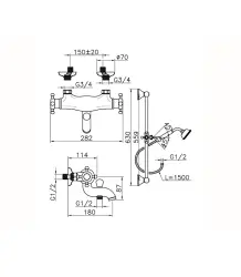 Huber Victoria Termostatyczna Bateria Wannowa z Zestawem Prysznicowym Chrom VTS2701021