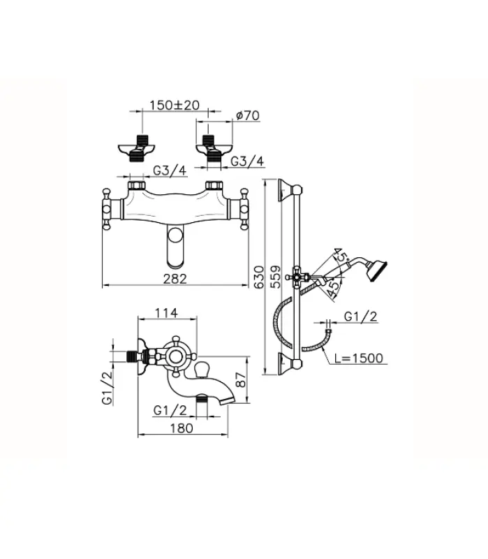 Huber Victorian Termostatyczna Bateria Wannowa z zestawem prysznicowym Brąz VTS2701027