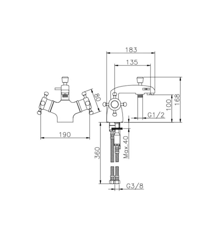 Huber Victorian Thermostatyczna Bateria Wannowa do montażu na krawędzi wanny RVS VTT620102A