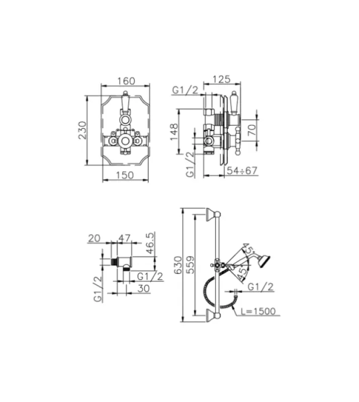 Huber Victorian Termostatyczny Zestaw Prysznicowy Podtynkowy RVS 910.VT01H.AC