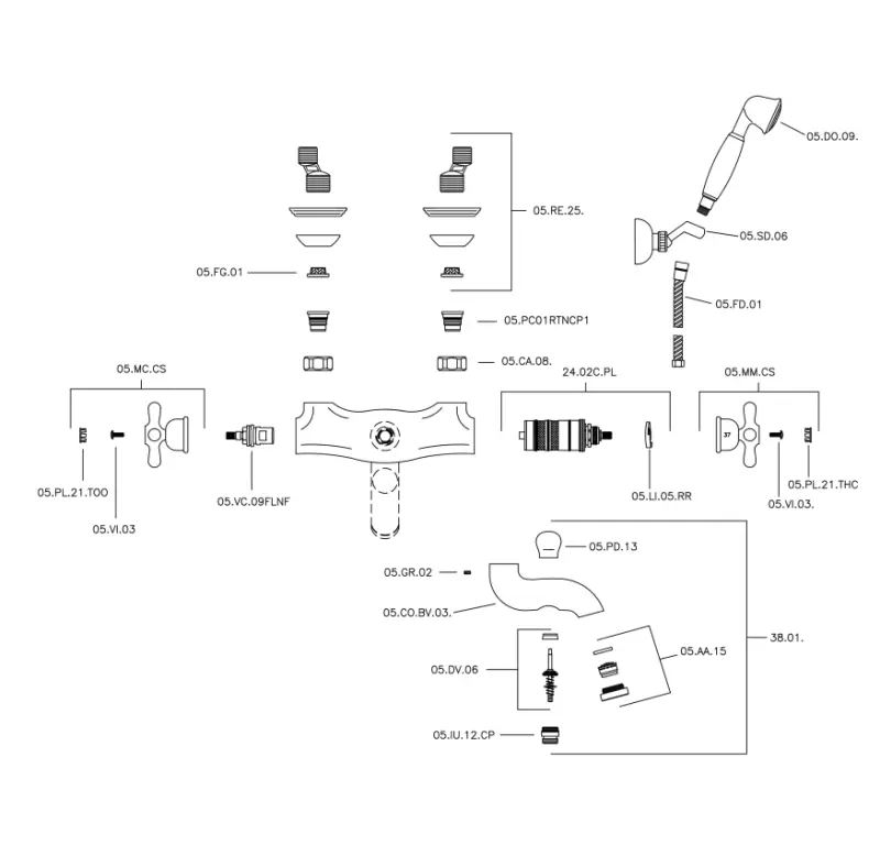Huber Croisette termostatyczny kran prysznicowy z zestawem natryskowym Złoty CSD270102G