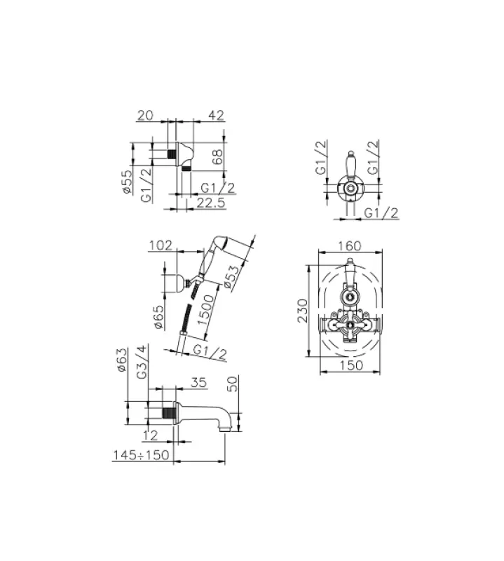 Huber Croisette Zestaw Podtynkowy Baterii Wannowej Złoty 915.CS01H.AG