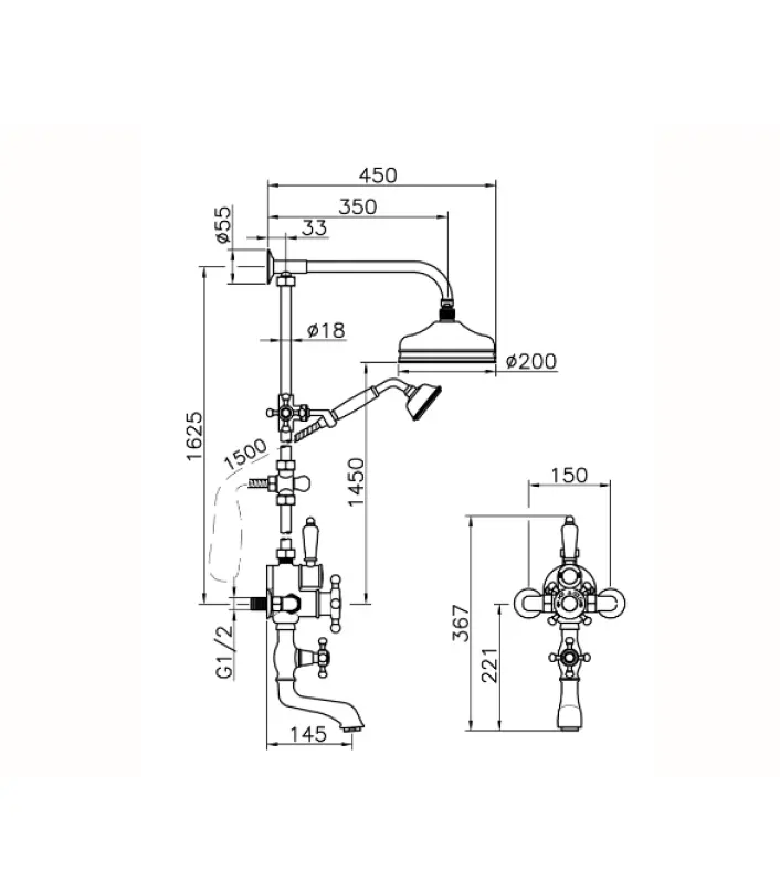 Huber Victorian Termostatyczny Zestaw Prysznicowy Chrom 592.VT21H.CR