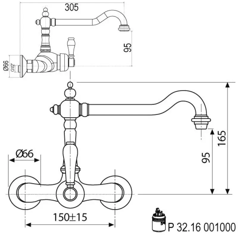 Nostalgiczny kran kuchenny Hermitage R kran ścienny Chrom 10.9021