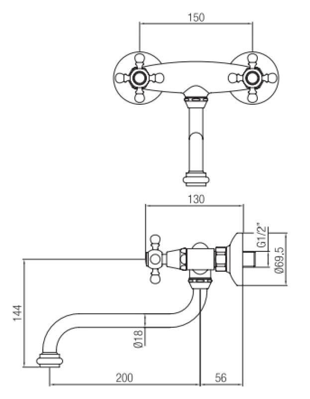 PB Nostalgiczna bateria kuchenna Classic C ścienna Brąz 10.2722