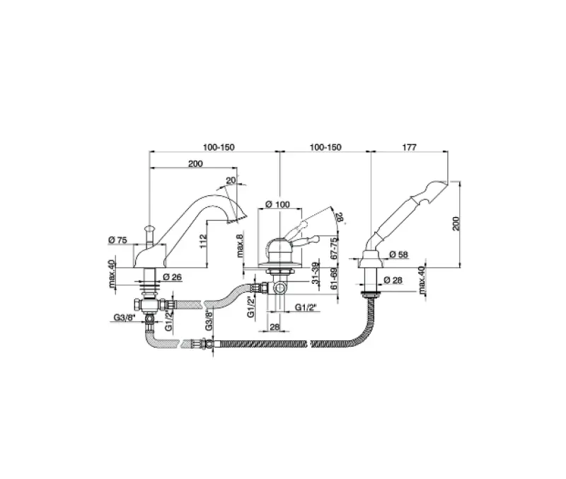Cisal Arcana Royal Kran do wanny montaż na krawędzi wanny Chrom-Złoto AY00126074