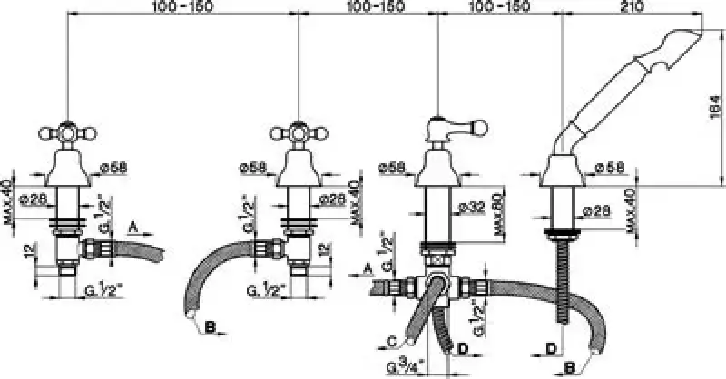 Cisal Arcana Ceramic 4-otworowa bateria wannowa do montażu na krawędzi wanny Złota AC00029024