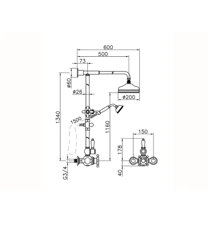 Huber Victorian Termostatyczny Zestaw Prysznicowy 20cm Stal Nierdzewna 590.VN21H.AC