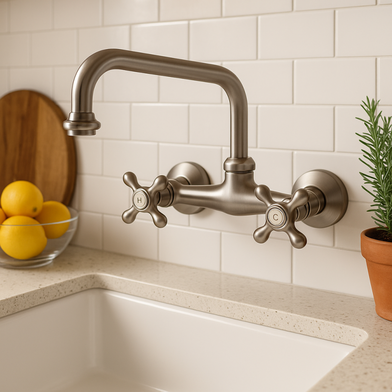 PB Nostalgische kran do kuchni V2723 ścienna bateria ze stali nierdzewnej