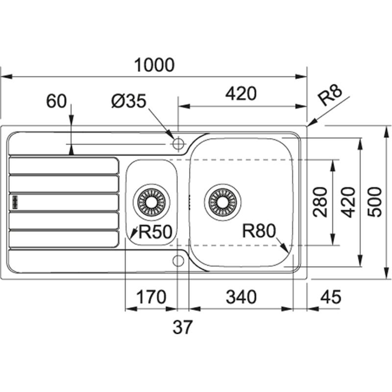 Franke Spark SKX 651 półtorej komory zlewozmywak ze stali nierdzewnej, montowany na blacie, z odwracalnym ociekaczem 101.0315.546