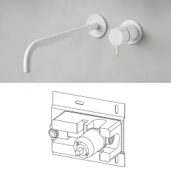 Waterevolution Flow podtynkowa bateria umywalkowa matowa biała z wylewką 25 cm T116BBR-25