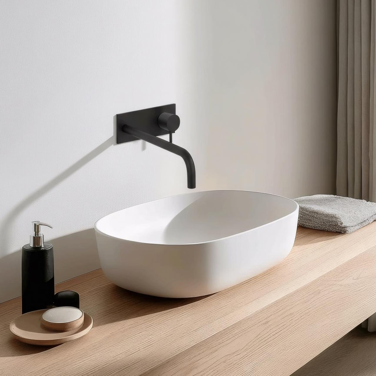 Waterevolution Flow wbudowana bateria umywalkowa z rozetą, matowa czerń, z wylewką 25cm T1161BPR-25