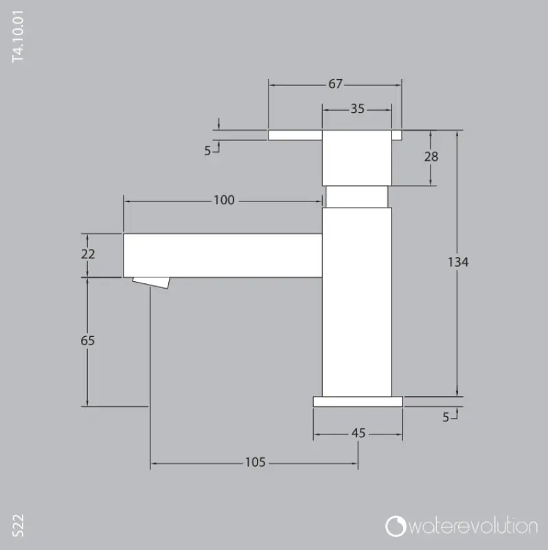 Waterevolution S22 RVS bateria umywalkowa z korkiem spustowym T410IE