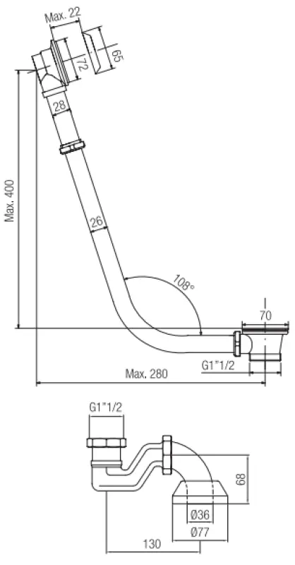PB odpływ wannowy z łańcuchem do wolnostojącej wanny, stal nierdzewna 1208676992.