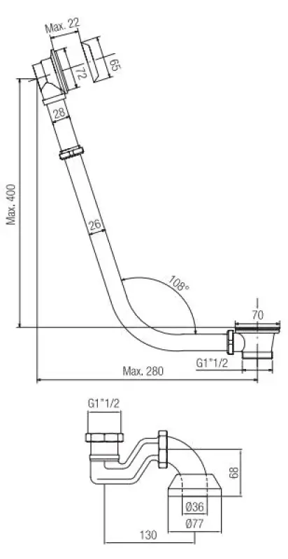 PB odpływ wannowy z łańcuszkiem do wolnostojącej wanny chrom 1208677012