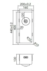 Caressi R10 stalen spoelbak 16x40cm do wbudowania, na równi z blatem i na blacie CAPP16R10