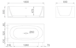 Solid-S Wolnostojąca wanna Recto z litego materiału Corian, wymiary: dł. 180 cm x szer. 93 cm x wys. 55 cm, kolor matowa biel – ostatni egzemplarz w magazynie