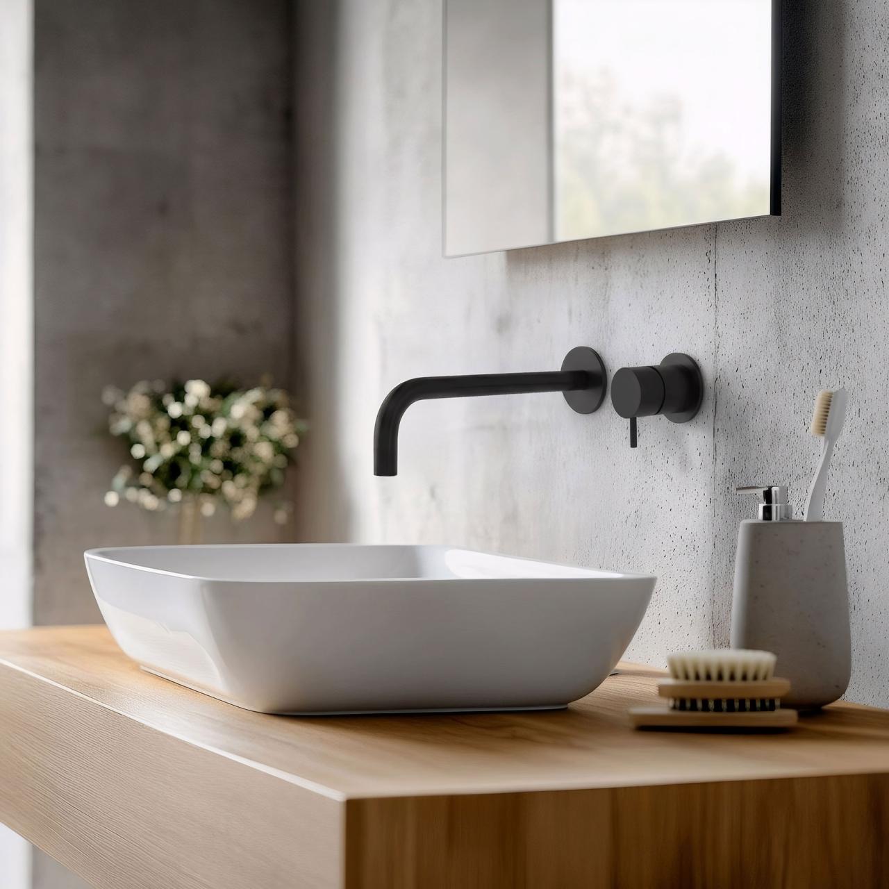 Waterevolution Flow wbudowana bateria umywalkowa matowa czarna z wylewką 21cm T116BPR-21