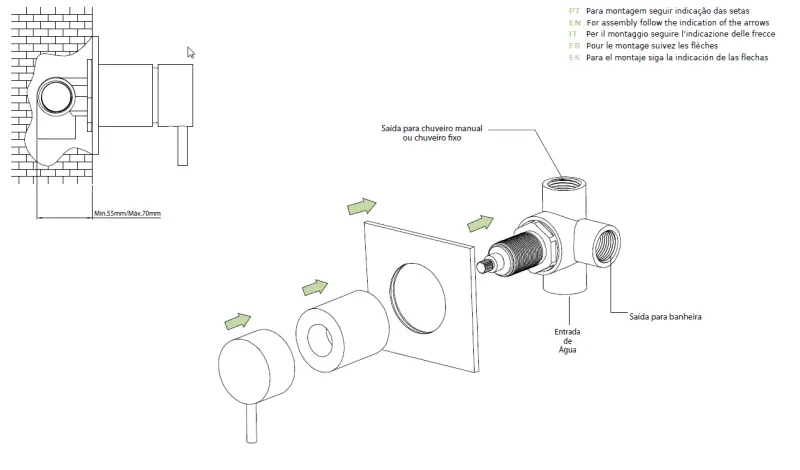 Waterevolution Flow inbouw 2-drożny przełącznik matowy czarny z okrągłą rozetą T1482SPR