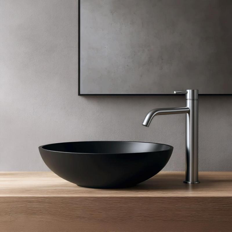 Waterevolution Flow wysoka bateria umywalkowa z wylewką do mis umywalkowych, w zestawie z korkiem click-clack, w pełni ze stali nierdzewnej T115IE