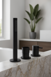 Waterevolution Flow 3-otworowa bateria wannowa do montażu na krawędzi wanny Matowa Czarna T138SBPR