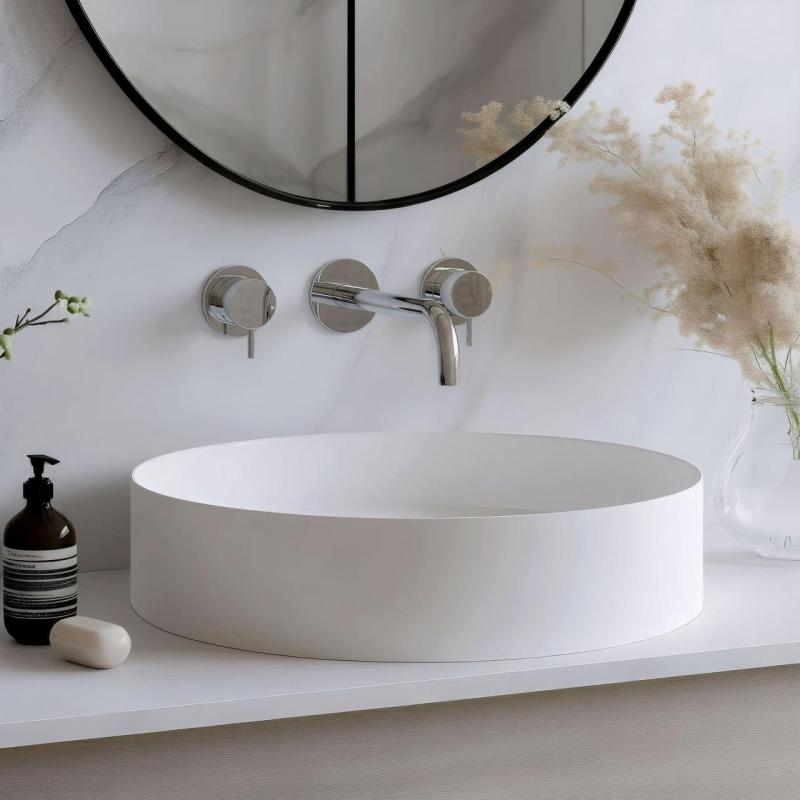 Waterevolution Flow 3-otworowa bateria umywalkowa chromowana z wylewką 15 cm T1163F01-15