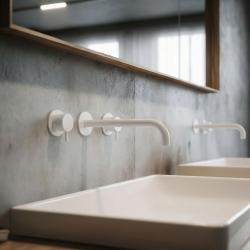 Waterevolution Flow 3-otworowa bateria umywalkowa do montażu podtynkowego, matowa biel, wylewka 21 cm T1163FBR-21