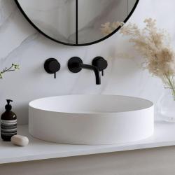 Waterevolution Flow 3-otworowa bateria umywalkowa do montażu podtynkowego, matowa czerń, wylewka 15 cm T1163FPR-15