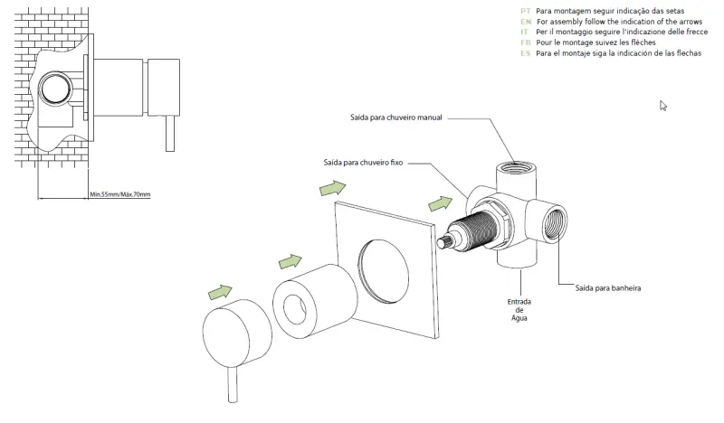 Waterevolution Flow wbudowany 3-drogowy przełącznik okrągła rozeta matowa czarna T1483SPR
