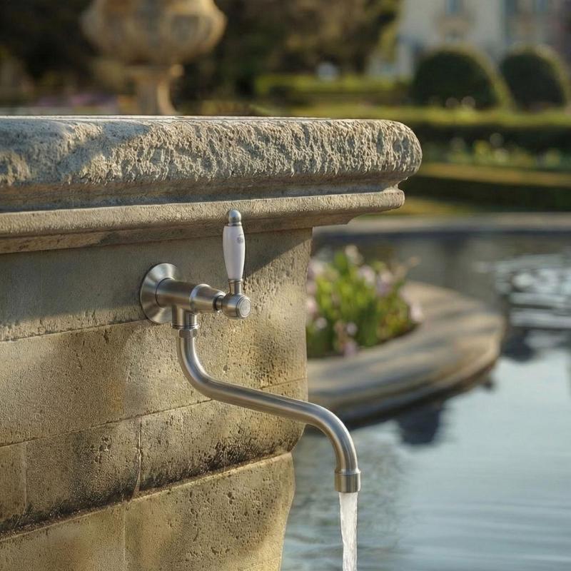 PB classic wall washbasin tap with white lever cold water and long spout stainless steel 1208853572