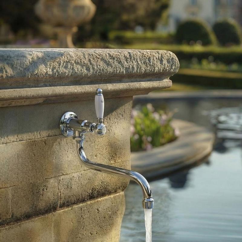 PB classic wall washbasin tap with white lever cold water and long spout chrome 1208853612