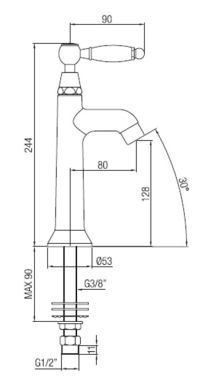 PB klasyczna bateria umywalkowa z białą rączką na zimną wodę ze stali nierdzewnej 1208853932